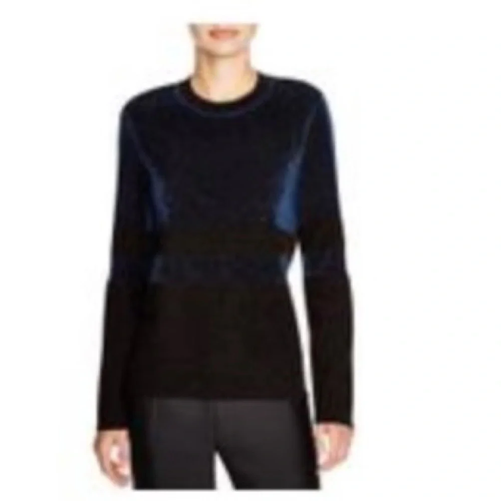 Tory Burch XS color block wool blend pullover crew neck sweater ribbed metallic